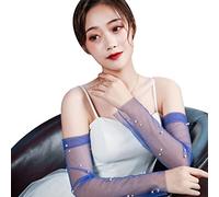 Asudaro Damen Hochzeitshandschuhe, 1 Paar Frauen Hochzeit Brauthandschuhe Fingerlose Tüll-Handschuhe Perle Lange Armstulpen Spitzenhandschuhe für Show-Hochzeits-Dinner-Opern-Party,blau