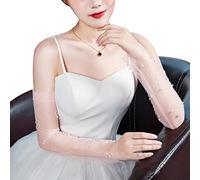 Asudaro Damen Hochzeitshandschuhe, 1 Paar Frauen Hochzeit Brauthandschuhe Fingerlose Tüll-Handschuhe Perle Lange Armstulpen Spitzenhandschuhe für Show-Hochzeits-Dinner-Opern-Party,rosa