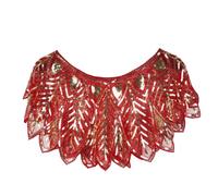 Asudaro Damen Pailletten Bolero Schal Cape 1920s Spitze Schal Perlen Deko Abend Paillettenbesetzte Spitze und Perlen Weste Schal Flapper Achselzucken Stola Für Hochzeit, Party, Prom Rot