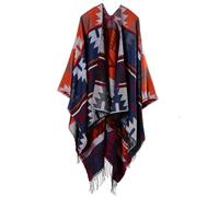 Asudaro Damen Winter Poncho Schal,Doubleface-Cape aus Kaschmir mit Baum Wald Muster,Strick Poncho Stola Wrap,Poncho-Strickjacke mit offener Vorderseite für Frau Geschenke(Orange+Marineblau)