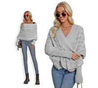 Asudaro Strickschal Mit Ärmeln Damen Winter Pulloverschal Wickelpullover Gestrickter Multifunktionaler Zopfmusterschal Mode Poncho Schal Cape Schal Stola Einfarbig Wrap Scarf
