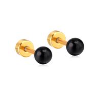 Aswad Kura Schwarze Kugel Ohrstecker - Edelstahl (Gold/Silber - 18K vergoldet) - Gold , 4 mm