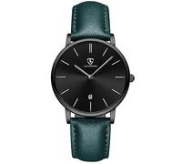 aswan watch Flache Herren Analog Quarz Armbanduhr mit Lederarmband, Datum, 2 Zeiger, 39 mm Gehäusegröße