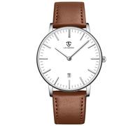 aswan watch Flache Herren Analog Quarz Armbanduhr mit Lederarmband, Datum, 2 Zeiger, 39 mm Gehäusegröße