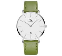 aswan watch Flache Herren Analog Quarz Armbanduhr mit Lederarmband, Datum, 2 Zeiger, 39 mm Gehäusegröße