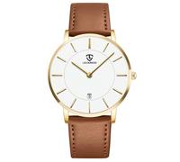 aswan watch Flache Herren Analog Quarz Armbanduhr mit Lederarmband, Datum, 2 Zeiger, 39 mm Gehäusegröße
