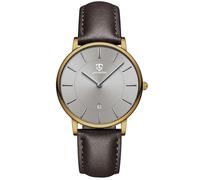 aswan watch Flache Herren Analog Quarz Armbanduhr mit Lederarmband, Datum, 2 Zeiger, 39 mm Gehäusegröße