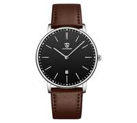 aswan watch Flache Herren Analog Quarz Armbanduhr mit Lederarmband, Datum, 2 Zeiger, 39 mm Gehäusegröße