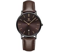 aswan watch Flache Herren Analog Quarz Armbanduhr mit Lederarmband, Datum, 2 Zeiger, 39 mm Gehäusegröße
