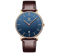 aswan watch Flache Herren Analog Quarz Armbanduhr mit Lederarmband, Datum, 2 Zeiger, 39 mm Gehäusegröße