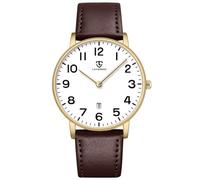 aswan watch Flache Herren Analog Quarz Armbanduhr mit Lederarmband, Datum, 2 Zeiger, 39 mm Gehäusegröße