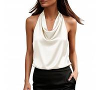 Asymmetrisch-Seidentop Damen Elegant Ärmellos Oberteile Tank-Tops Satinbluse Einfarbig Damenbluse Silk-Blouse Camisole Blusentops Trägertop Ärmellose Wasserfallkragen Blusen Shirt Weste