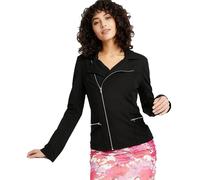 asymmetrische Damen Shirt-Jacke im Biker-Style mit Reißverschluss Strick-Jacke 950216 Schwarz 48/50