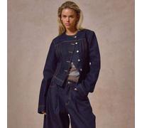 Asymmetrische Knopfdurchgeh-Jacke mit geraffter Taille ohne Kragen, nur für Herbst Winter, coole Streetwear für Ausgehen, Lässig Alltag, neuer Retro-S