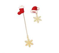 Asymmetrische Weihnachtsohrringe für Damen, lustige Schneeflocke, verschiebbare Weihnachtsmann-Einfädler, Quasten-Ohrringe, roter Kristall, Hut, Socken-Ohrstecker, lange Fransenohrringe