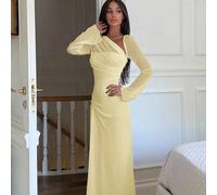 Asymmetrischer Kragen Slim Langarm A-Linie Maxikleid für Damen im Herbst