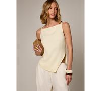 Asymmetrischer Saum ärmelloses Leinenoptik Tanktop Creme Elfenbein Sommer Lässig Relaxed Fit Bootsausschnitt Tunika Stil
