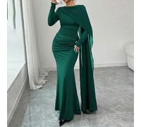 Asymmetrisches Cape-Kragen Swing-Taille plissiertes Metall-Dekor A-Linie elegantes romantisches anspruchsvolles Damen-Samtkleid, Herbst/Winter