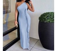Asymmetrisches gerafftes rückenfreies Maxikleid aus Mesh mit Rüschensaum, elegantes Damenkleid für Urlaub & Strand, Frühling/Sommer