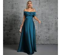 Asymmetrisches gerafftes Satinkleid mit Off-Shoulder, elegantes Brautjungfernkleid für Hochzeit im Frühling