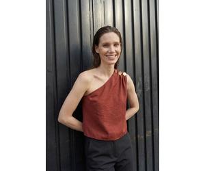 Asymmetrisches Kragen ärmelloses Chiffon-Top S