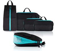 Atacama® Premium Kompressions-Packwürfel-Set: Die ultimative Reiselösung mit Spezial-Reißverschlüssen & Dual-Taschen, Packtaschen mit Kompression für Rucksack & Koffer Schwarz-Türkis [4er-Set]