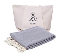 ATANI Türkische Strandtuchtasche, 100% Bio-Baumwolle, schnell trocknend, sandfrei, große Reisedecke, übergroß, XL, Yoga, Öko-Handtücher, Reiseutensilien, Must-Haves, Geschenke (grau + 1 Tasche)