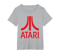 Atari Classic Rotes Logo T-Shirt, Damen Große Größen, Grau Meliert, 2X