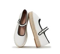 ATBELL Mary Jane Schuhe für Damen, gemütlich, geschlossene Zehenpartie, Espadrille-Flats mit verstellbarem Riemen, niedlich, für den Alltag, Freizeit, Herbst-Outfits, Weiss/opulenter Garten, 36 EU