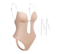 ATBUSS 1 Stück Hautfarbene Shapewear Und 2 Transparente Schultergurte, Dreieckshalfter Einteilig, Sexy Enge Unterwäsche Mit Tiefem V-Ausschnitt, Passend Zu Passenden Kleidern Und Alltagskleidung.