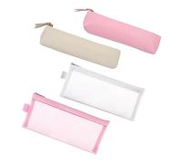 ATBUSS 2 Stück Leder-Federmäppchen mit 2 Stück Schreibwarentaschen, tragbares Lern-Federmäppchen, Schreibwaren-Aufbewahrungstasche für Jungen, Mädchen (Rosa, Weiß)