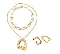ATBUSS 2 Unregelmäßige Halsketten Und 1 Paar Ohrringe, Hohle Quadratische Schlüsselbeinkette, Speziell Geformte, Einfache Und Vielseitige Accessoires, Geeignet Für Den Täglichen Gebrauch.