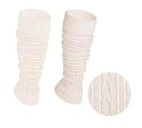 Ateena Stulpen Damen aus Wolle und Acryl, Weiche Winter Beinstulpen in Zopfmuster, Beinwärmer für Tanz, Ballett, Klobige Stiefelmanschetten in Einheitsgröße - Ecru