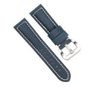 Ateldooly Retro Leder Uhrenarmband Crazy Horse Rindsleder Uhrenarmbänder 20mm 22mm 24mm 26mm Herren Band, Blau-silberne Schnalle, 26mm