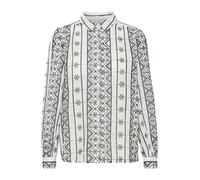 Atelier Rêve IRBEACE Damen Bluse Blusenshirt Langarmbluse mit Umlegekragen Knöpfen 100% Baumwolle Regular fit, Größe:44, Farbe:Snow White with Black Embro (203683)