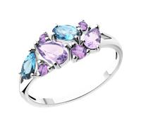 Atemberaubender Damenring aus 925er Silber mit Amethyst, Zirkonia und Topas