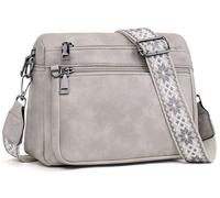ATERITSSI Crossbody Taschen für Frauen Trendige, vegane Leder Kamera Crossbody Handtaschen Umhängetasche Triple Zip mit breitem Gurt, GRAU