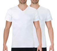 Athena 2 Stück Herren Ecopack T-Shirts V-Ausschnitt - 100% Baumwolle - Öko-TEX® Standard 100 - Unterhemden ohne Seitennaht, Kurze Ärmel, Weiß/Weiß, L