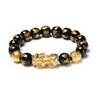 AthuAh Dreifach-Schutz-Armband, Piyao Eimer-Perlen-Armband, Feng Shui, Reichtum, sechs Worte, natürlicher schwarzer Obsidian-Edelstein, Energie-Armband, sechs Worte, 12 mm