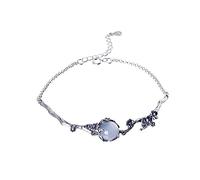 AthuAh Persönlichkeit Silberarmband, Damen-Armband aus 925er-Sterlingsilber, handgeschnitztes Silber-Pflaumen-Boss-Armband mit Mosaik-Jaspis-Armband, Damen-Silberschmuck