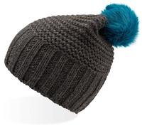 Atlantis Damen Strickmütze mit Pompon 'Monte Bianco' Bommel-Mütze MOBO dark grey/turquoise one size