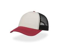Atlantis Headwear Freizeit-Truckercap aus recyceltem Polyester-Segeltuch Weiss/Burgundy/Schwarz