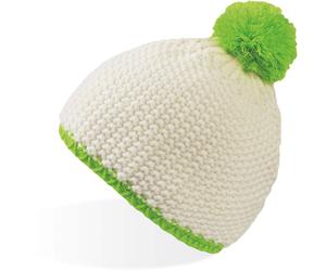Atlantis Unisex Strickmütze mit Pompon 'Peak' Bommel-Mütze PEAK white/green fluo one size