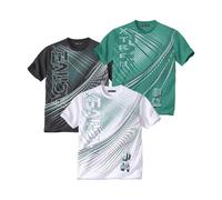 ATLAS FOR MEN - Lot de 3 Tee Shirts Homme - 100% Polyester - Manches Courtes - Col Rond - Active Sport - Grandes Tailles du M au 5XL - Vert, Blanc et Anthracite
