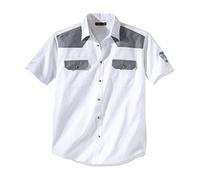 ATLAS FOR MEN Weißes Hemd mit Chambray-Details. Herrenhemd Sommer. Disponible en Grandes Tailles du M au 5XL. Weiß, Details in blauem Chambray. Taille XL