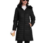 ATLASLAVA Damen Winterjacke Lang Wintermantel Steppjacke Übergangsjacke Daunenjacke Wasserdicht Warm Leichte Kapuze Frauen Winter Mantel Outdoor Schwarz S
