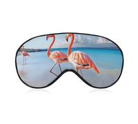 Atmungsaktive Augenmaske, rosa Flamingo am Strand, bedruckt, weiche Schlafmasken mit verstellbarem Riemen, Augenklappen, lichtblockierende Augenmaske für Büro, Nickerchen, Reisen