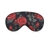 Atmungsaktive Augenmaske, schöne rote Rose Blumen gedruckt weiche Schlaf Augenmasken mit verstellbarem Gürtel Augenbedeckung Augenklappen Lichtblockierende Augenmaske für Büro, Nickerchen Reisen