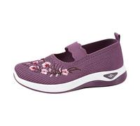 Atmungsaktive Damen-Wanderschuhe, Netzstoff, leicht, flach, lässig, Sneaker, Fußgewölbeunterstützung, Memory-Schaum, Keilloafer, breite Passform, violett, 37.5 EU