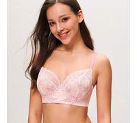 Atmungsaktive ungefütterte Spitzen-Eleganz Push-Up Balconette Korsett-Lingerie Lounge Curve Rosa Blumen-Minimizer Braut-BH als Oberbekleidung Hochzeit